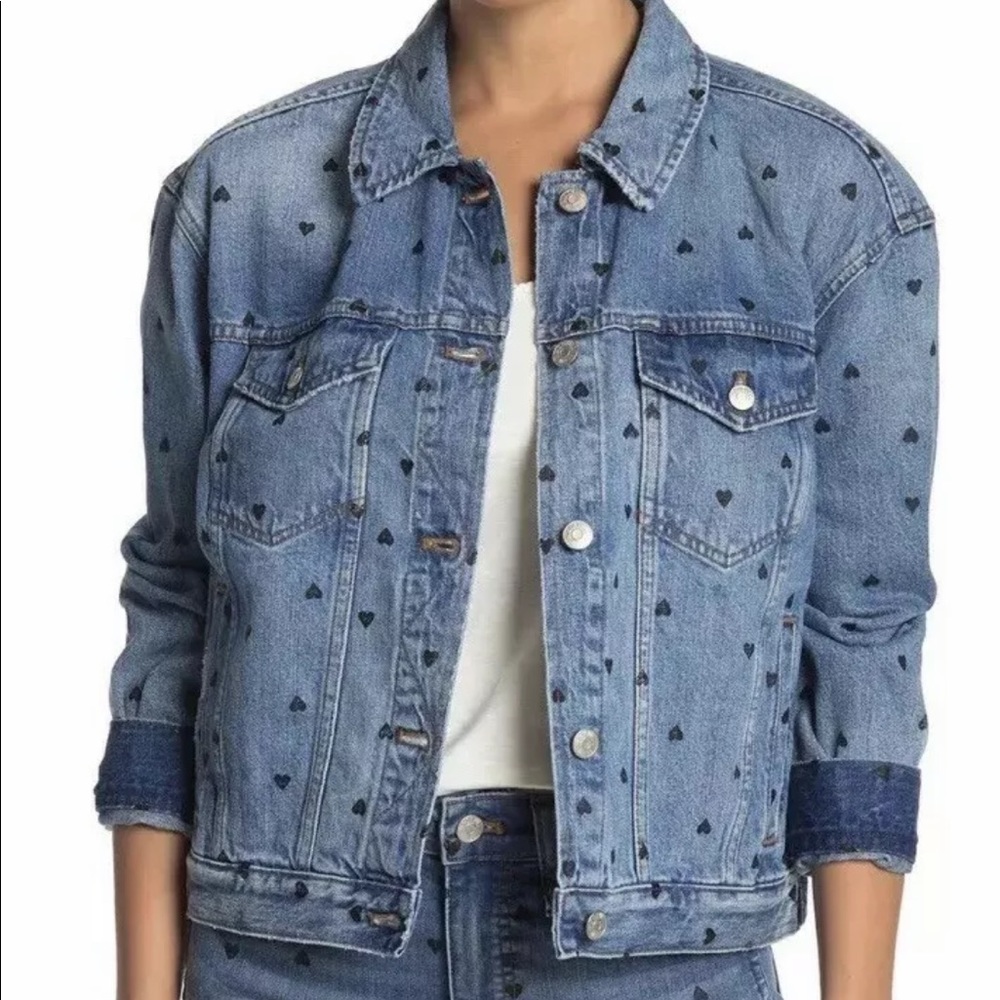 New.! Madewell Heart ❤️ Print Boxy Denim Jacket M